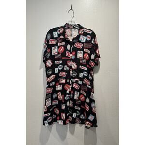 Zara Size Medium Boys Names Heart Print Drop Waist Dress Button Front Artsy RARE